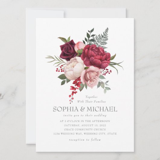 Handgeschilderd Roos Floral Silver Script Kaart (Voorkant)