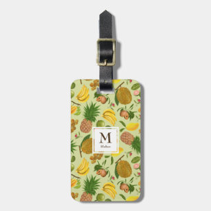 Handgeschilderd sappig tropisch fruit monogram bagagelabel