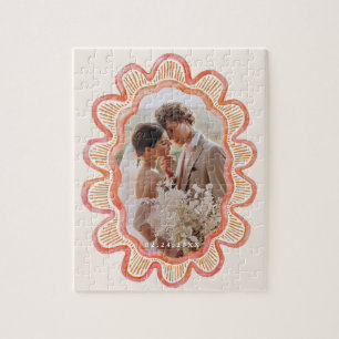 Handgeschilderd sinaasappel geschulpte ovale foto legpuzzel
