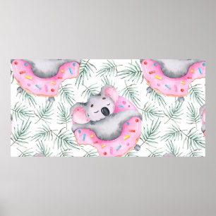Handgeschilderd waterverf patroon met koala tropic poster