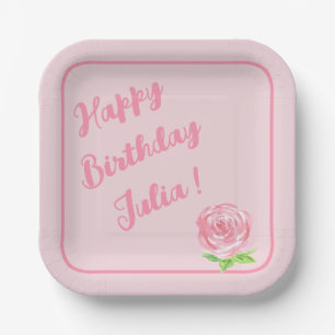 Handgeschilderd Waterverf Roos HAPPY BIRTHDAY Papieren Bordje