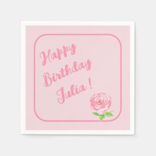 Handgeschilderd Waterverf Roos HAPPY BIRTHDAY Servet