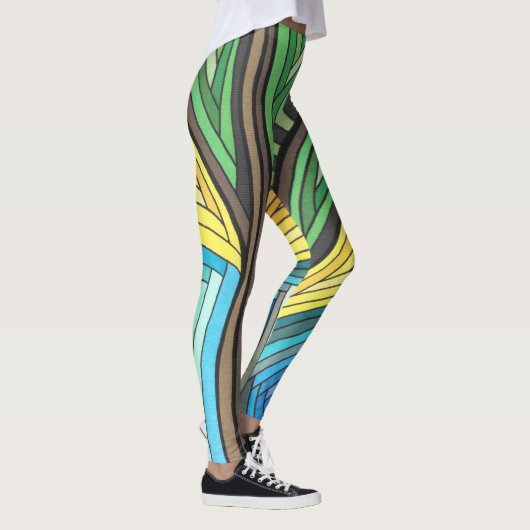 Handgeschilderde Abstracte boom en geometrie ontwe Leggings (Rechts)