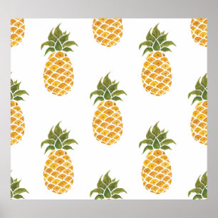 Handgeschilderde ananas, waterverf achtergrond. poster