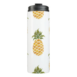 Handgeschilderde ananas, waterverf achtergrond. thermosbeker