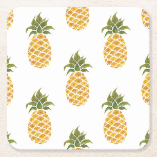 Handgeschilderde ananas, waterverf achtergrond. vierkante kartonnen onderzetter