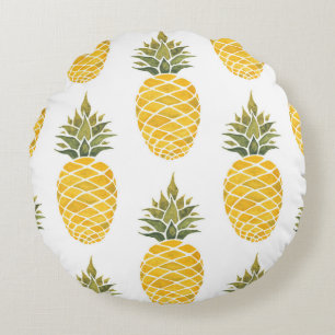 Handgeschilderde ananas: Waterverf naadloos. Rond Kussen