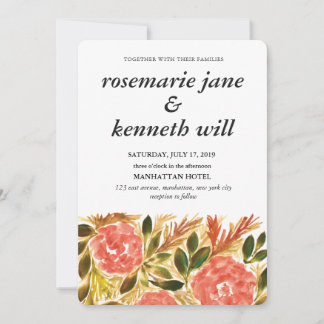 Handgeschilderde bloemen Huwelijksuitnodiging Kaart