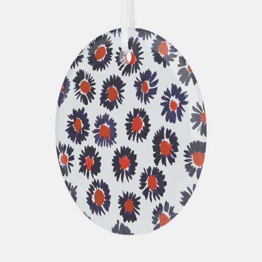 Handgeschilderde bloemen, rood en blauw patroon. glas ornament (Voorkant links)