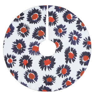 Handgeschilderde bloemen, rood en blauw patroon. kerstboom rok