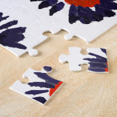 Handgeschilderde bloemen, rood en blauw patroon. legpuzzel (Zijkant)