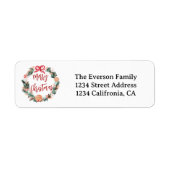 Handgeschilderde Bloemen Waterverf Krans Kerst Etiket (Voorkant)