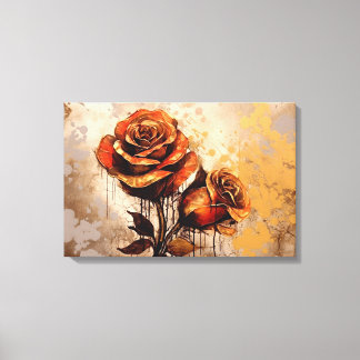 Handgeschilderde bloemenkunst in aards bruin, groe canvas afdruk