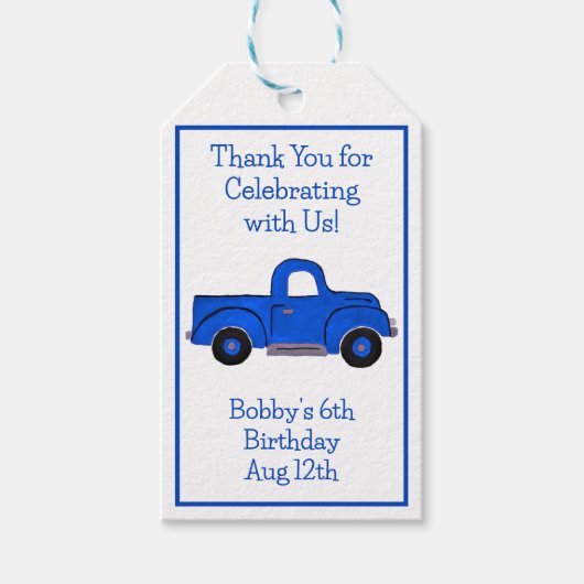 Handgeschilderde  Blue Truck Cadeaulabel (Voorkant)