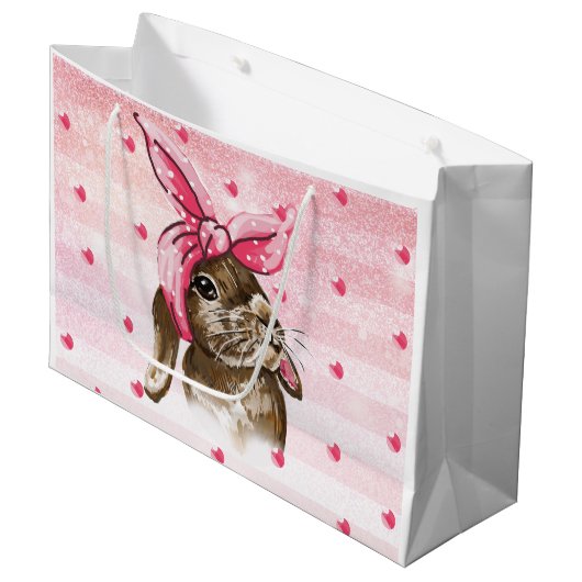 Handgeschilderde Bunny glitter Groot Cadeauzakje (Voorkant Gekanteld)