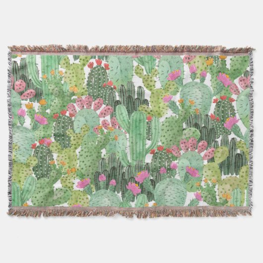 Handgeschilderde cactus: woestijngroen deken (Voorkant)