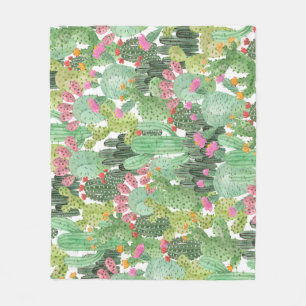 Handgeschilderde cactus: woestijngroen fleece deken