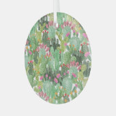 Handgeschilderde cactus: woestijngroen glas ornament (Voorkant links)