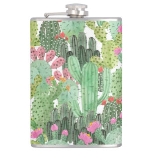 Handgeschilderde cactus: woestijngroen heupfles