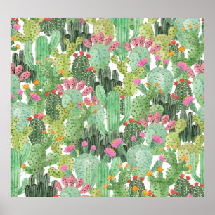 Handgeschilderde cactus: woestijngroen poster