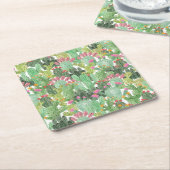 Handgeschilderde cactus: woestijngroen vierkante kartonnen onderzetter (Schuin)