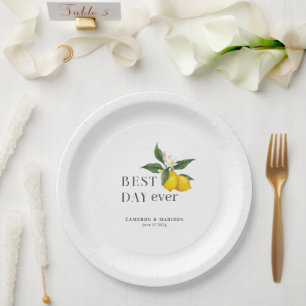 Handgeschilderde citroenen met bloem bruiloft papieren bordje