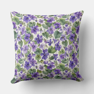 Handgeschilderde Delicate Paarse Botanicals Kussen