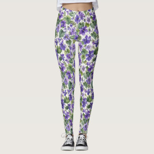 Handgeschilderde Delicate Paarse Botanicals Leggings