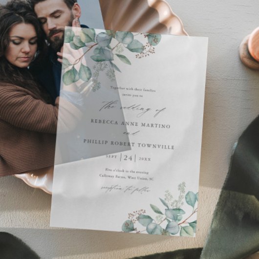 Handgeschilderde eucalyptusbruiloft vellum uitnodigingen