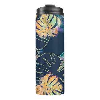 Handgeschilderde exotische bladeren: naadloos patr thermosbeker