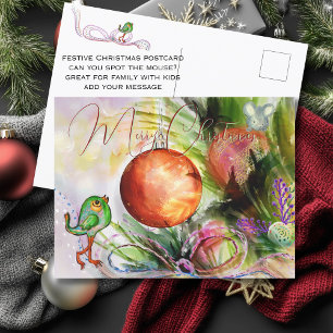 Handgeschilderde Feestvogel & Muis Briefkaart