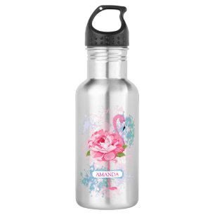 Handgeschilderde flamingo gepersonaliseerd waterfles