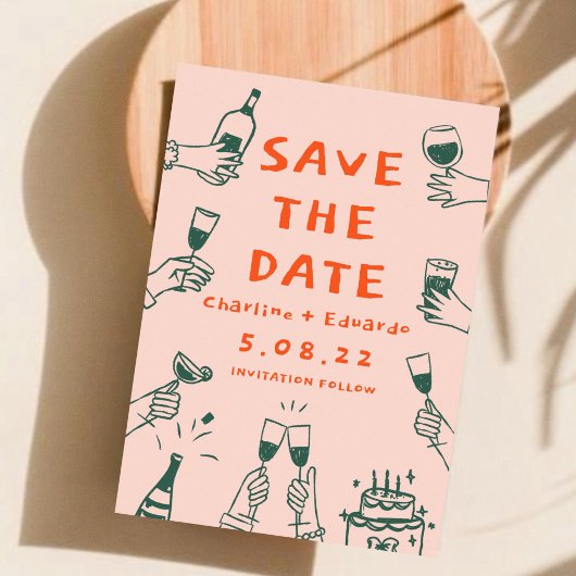 Handgeschilderde Funky Retro Hedendaags Save The Date