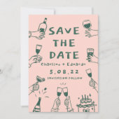 Handgeschilderde Funky Retro Huidige Save The Date (Voorkant)