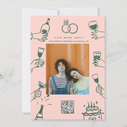 Handgeschilderde funky retro moderne kunst  save the date (Achterkant)