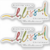 Handgeschilderde gezegende kerstgroet sticker (Voorkant)