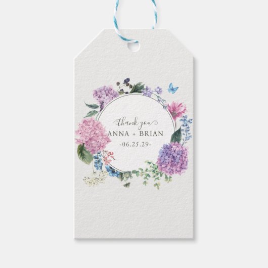 Handgeschilderde Hydrangea Floral Wedding Bedankt Cadeaulabel (Voorkant)