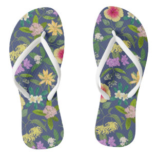 Handgeschilderde kleurrijke tropische bloemen patr teenslippers