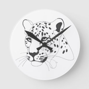 Handgeschilderde Leopard Minimalist Line Art Ronde Klok