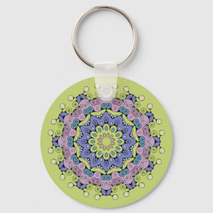 Handgeschilderde Mandala Klok Wijzerplaat 2 Sleutelhanger