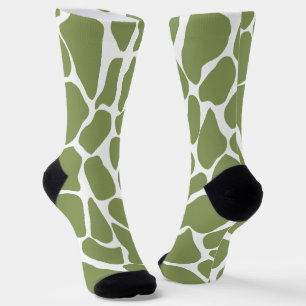 Handgeschilderde olijfgroene en witte giraffe  sokken