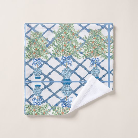 Handgeschilderde Oranje boom bovenaan gember jar. Bad Handdoek (Wasdoekje)