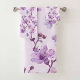 Handgeschilderde paarse bloemen bad handdoek