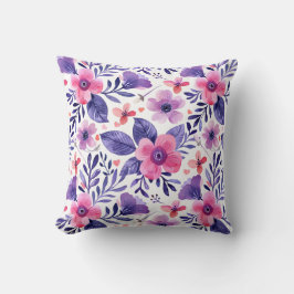 Handgeschilderde paarse bloemen kussen