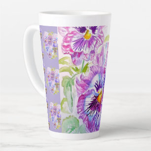 Handgeschilderde paarse driekleur viooltje bloem L Latte Mok