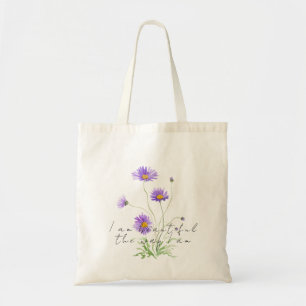 handgeschilderde paarse madeliefjes boodschappenta tote bag