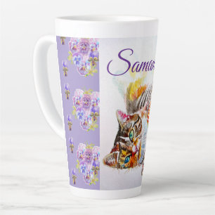Handgeschilderde Paarse Tabby Cat Cats Latte Mok M