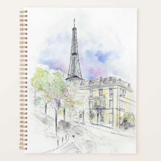 Handgeschilderde Paris Eiffel Tower straathoek ink Planner (Voorkant)