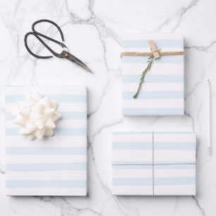 Handgeschilderde Preppy lichtblauwe strepen patroo Inpakpapier Vel