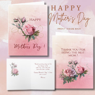 Handgeschilderde rozen Moederdag Feestdagen Kaart